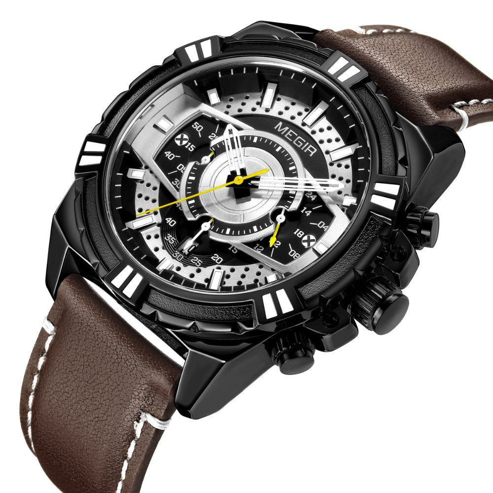 Elegancki Kwarcowy Chronograf Sportowy Zegarek Militarny ze Skórzanym Paskiem