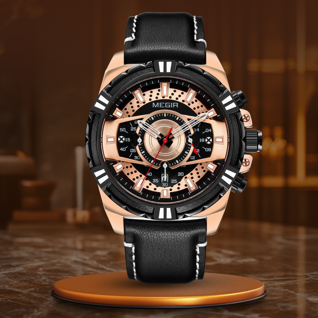 Elegancki Kwarcowy Chronograf Sportowy Zegarek Militarny ze Skórzanym Paskiem