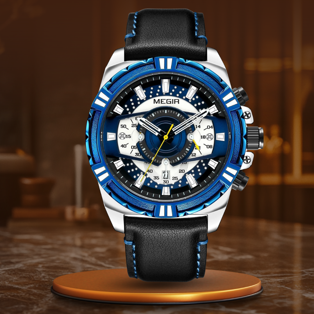 Elegancki Kwarcowy Chronograf Sportowy Zegarek Militarny ze Skórzanym Paskiem
