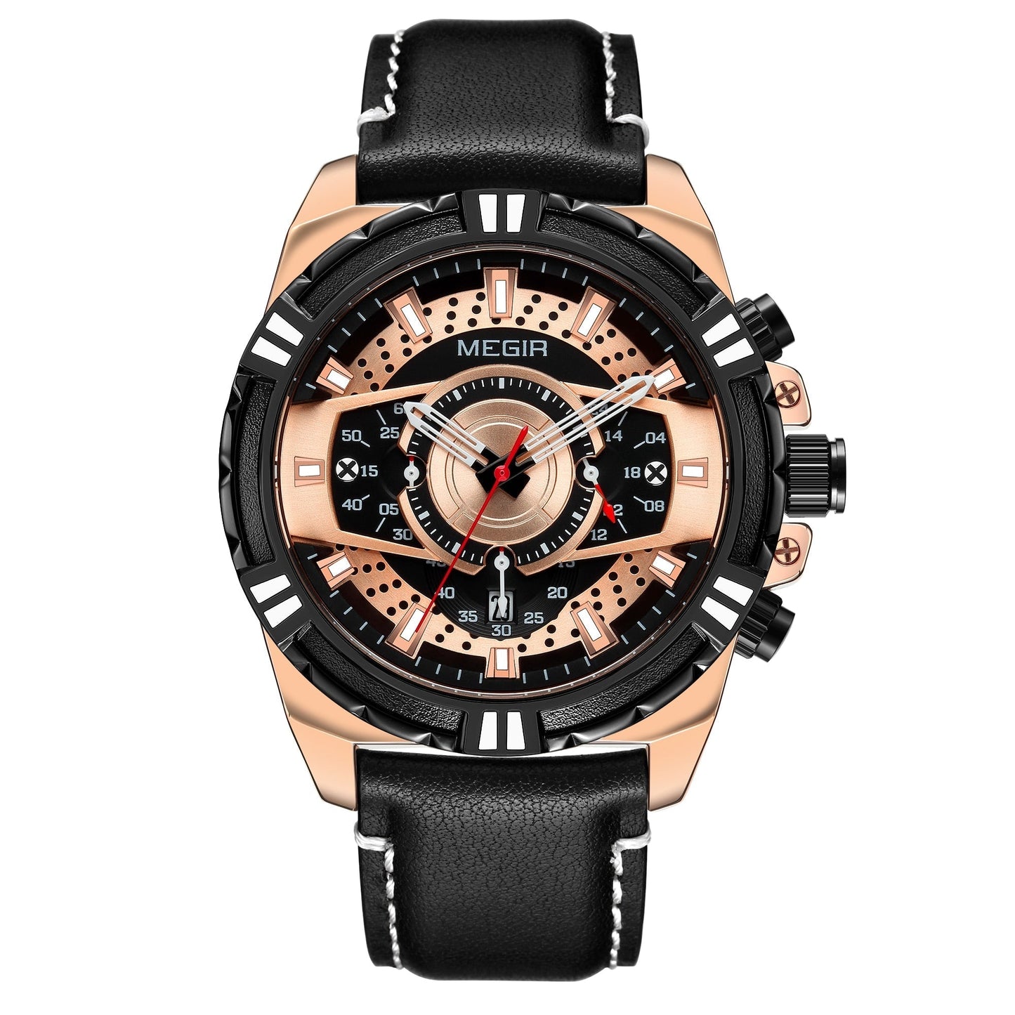 Elegancki Kwarcowy Chronograf Sportowy Zegarek Militarny ze Skórzanym Paskiem