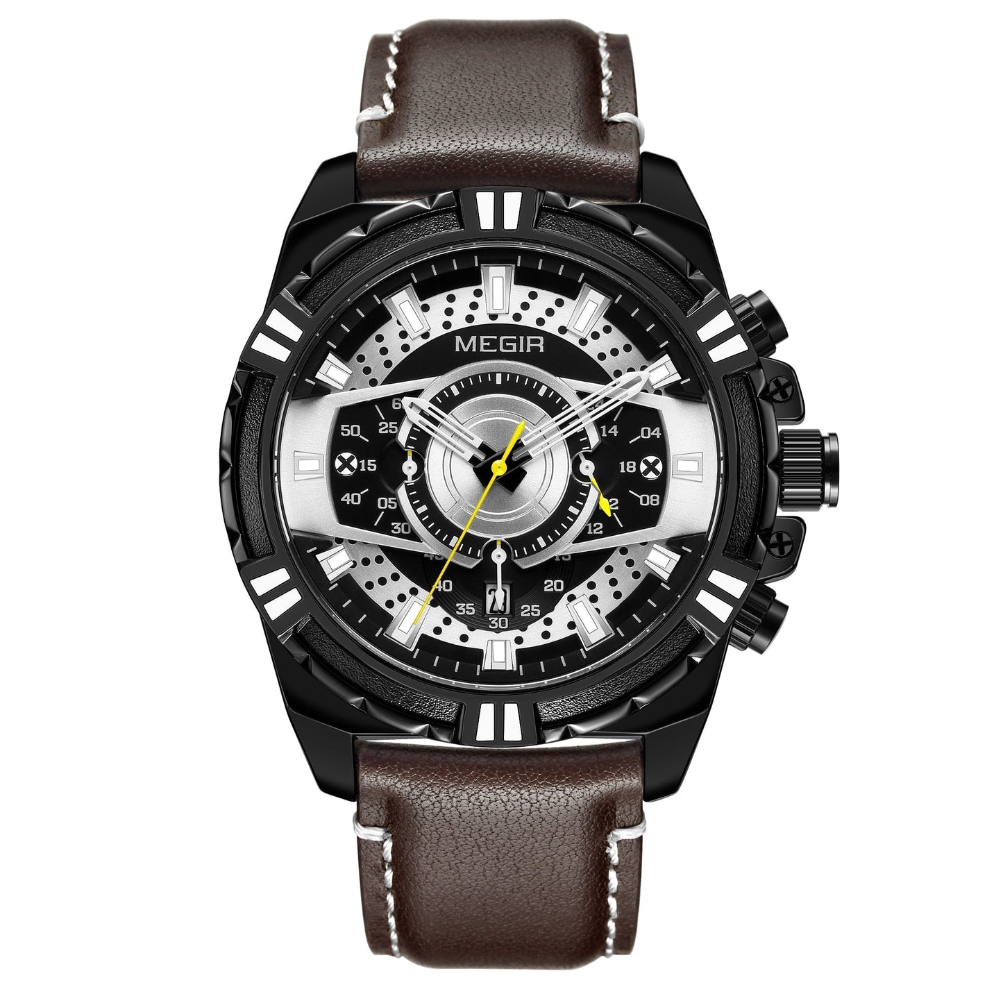 Elegancki Kwarcowy Chronograf Sportowy Zegarek Militarny ze Skórzanym Paskiem