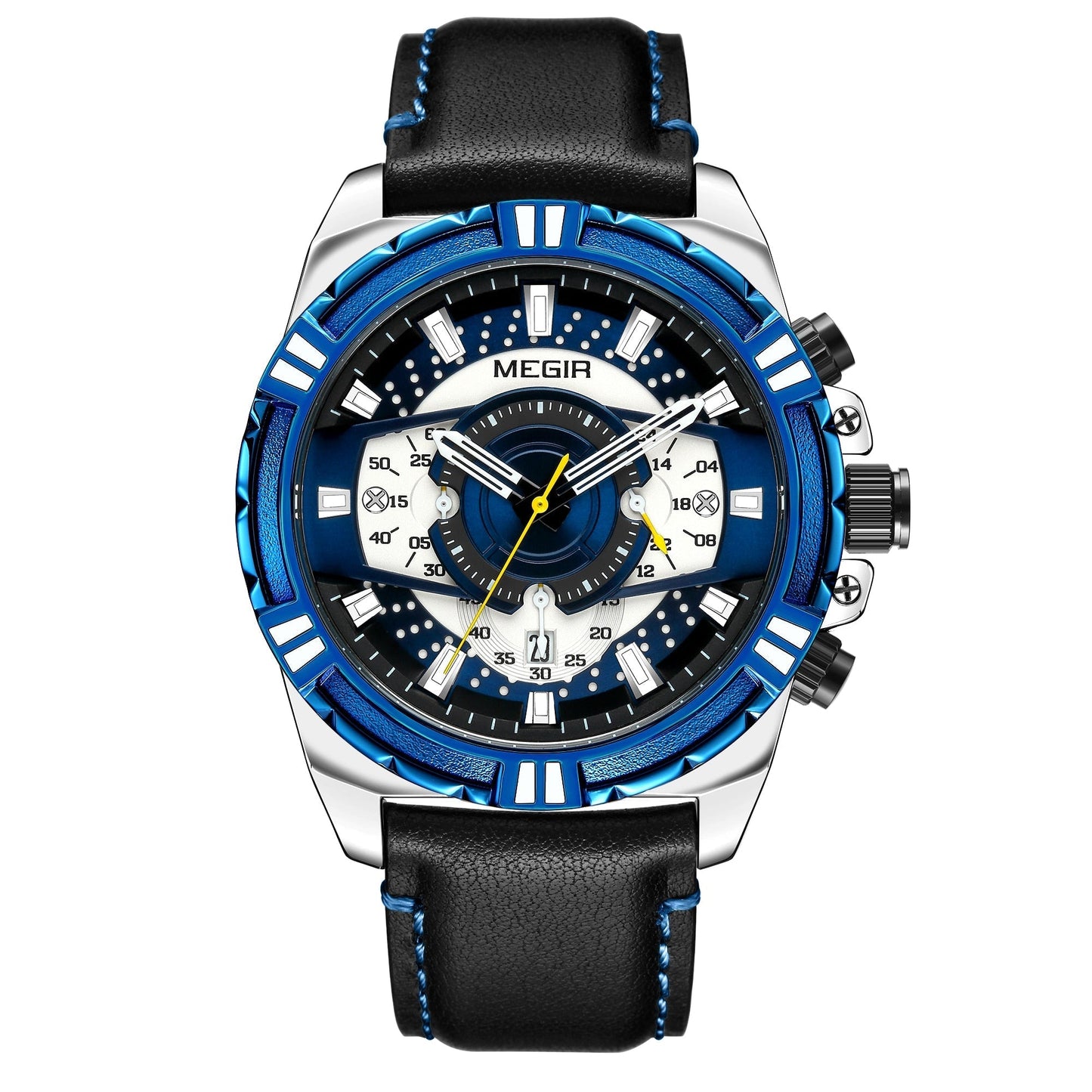 Elegancki Kwarcowy Chronograf Sportowy Zegarek Militarny ze Skórzanym Paskiem