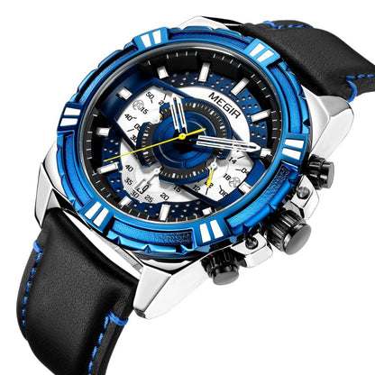 Elegancki Kwarcowy Chronograf Sportowy Zegarek Militarny ze Skórzanym Paskiem