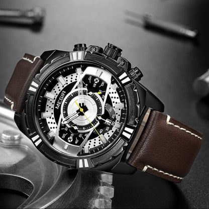 Elegancki Kwarcowy Chronograf Sportowy Zegarek Militarny ze Skórzanym Paskiem