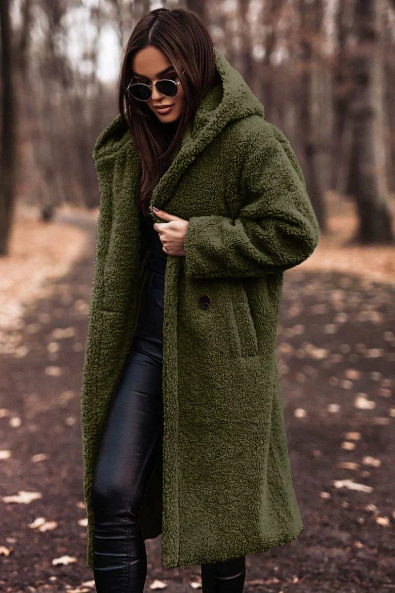 Damski Długi Płaszcz Teddy | Modny Oversize Krój