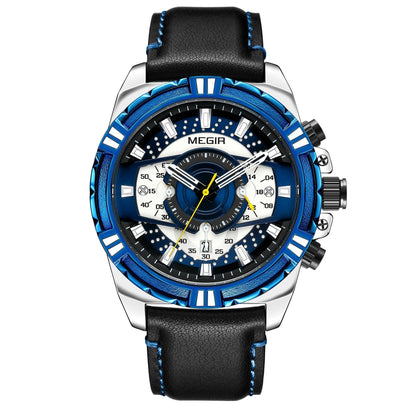 Elegancki Kwarcowy Chronograf Sportowy Zegarek Militarny ze Skórzanym Paskiem